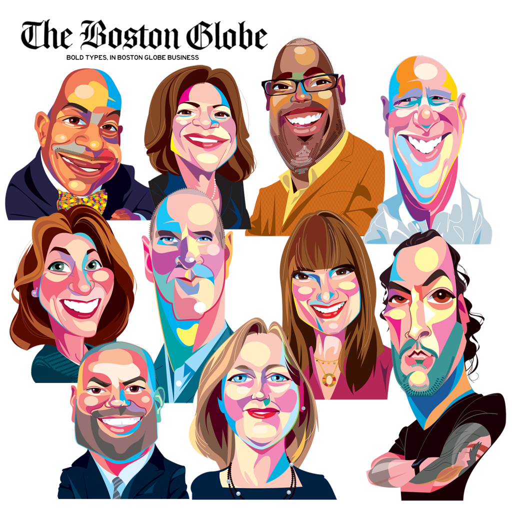 Portraits of Boston business community leaders for the Globe's Bold Type column